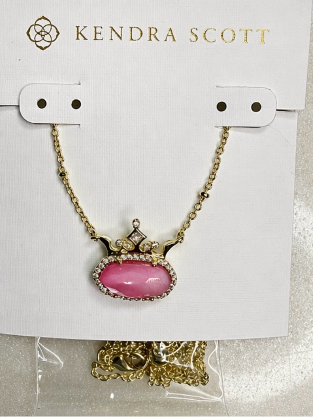 Kendra Scott Gold Crown Pink Stone Necklace
